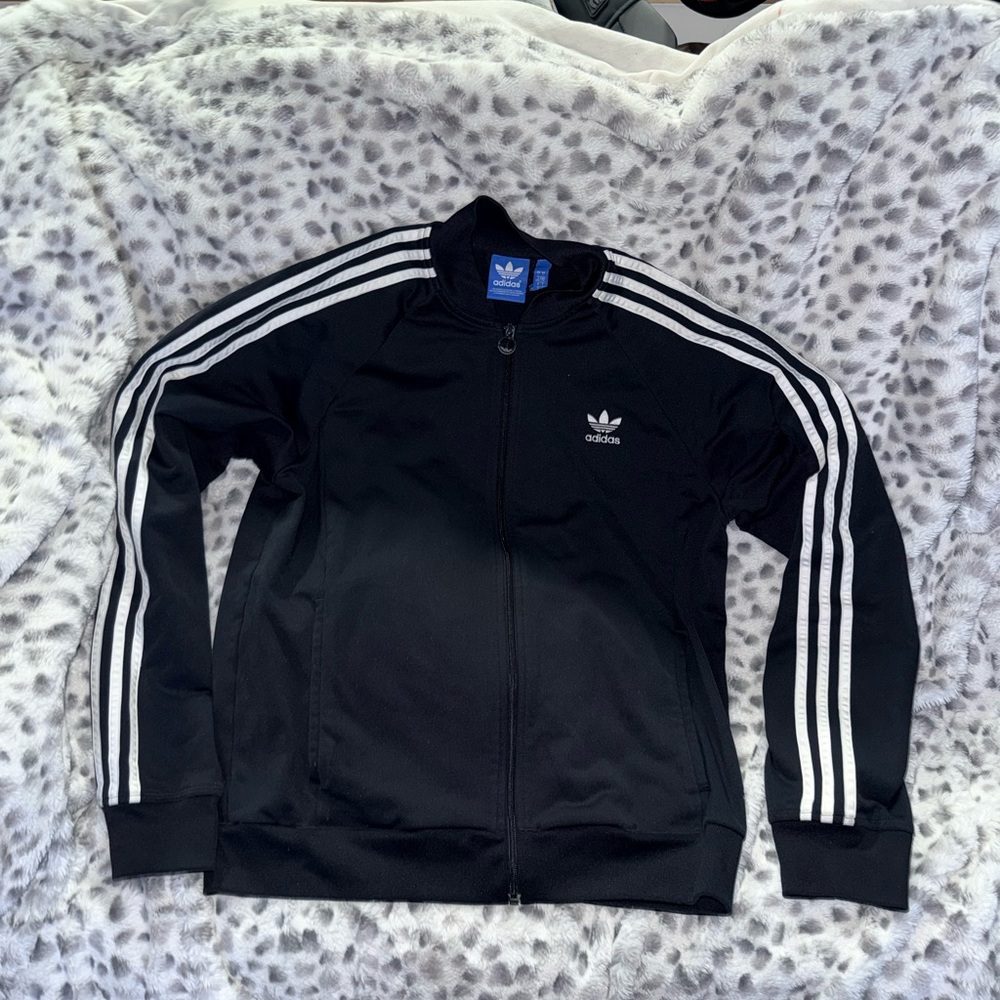 Adidas Black Zip-Up Track Jacket with White Accents